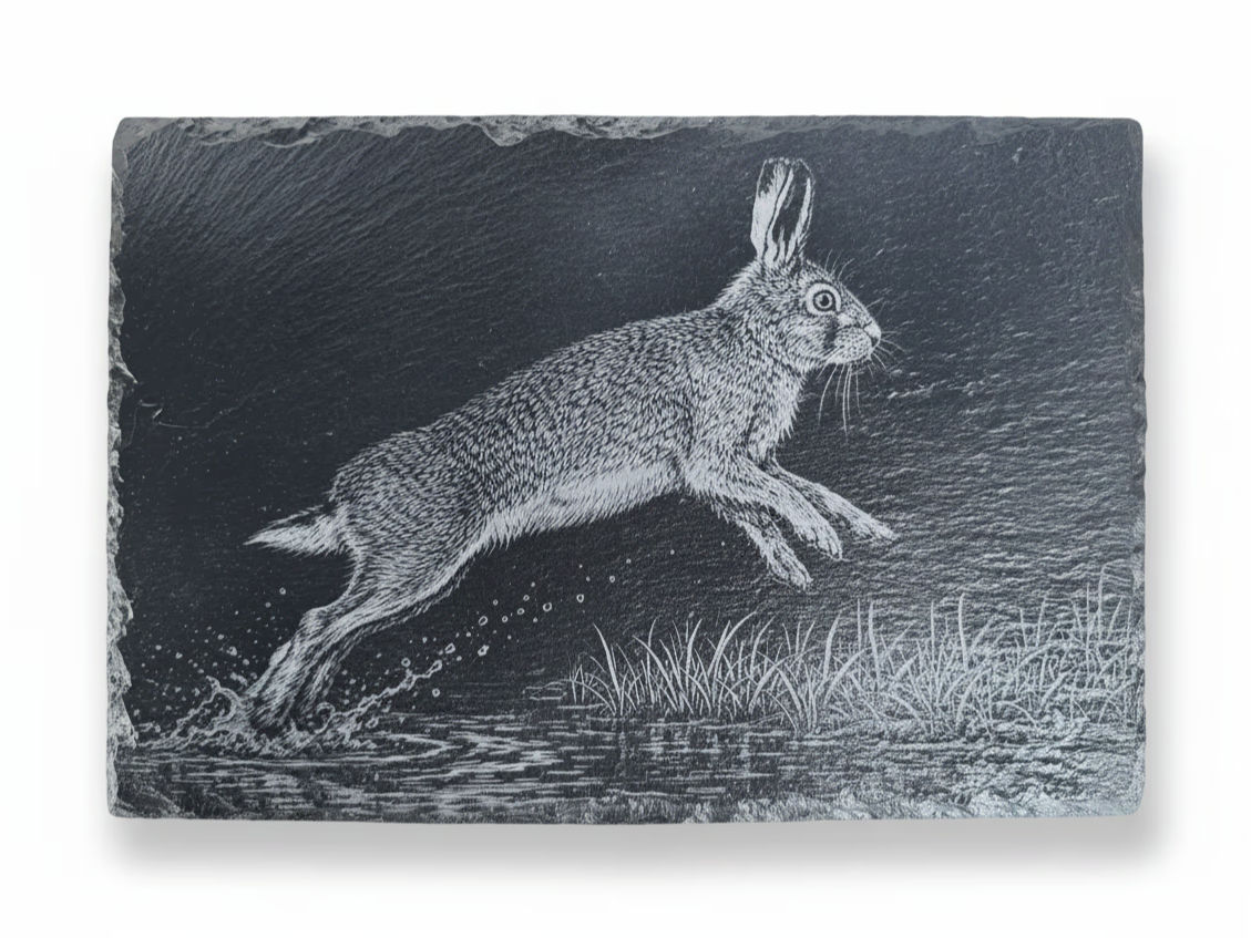 Laser engraved hare slate board — Whimsical & Roo