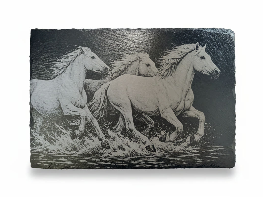 Laser engraved horse running slate board — Whimsical & Roo