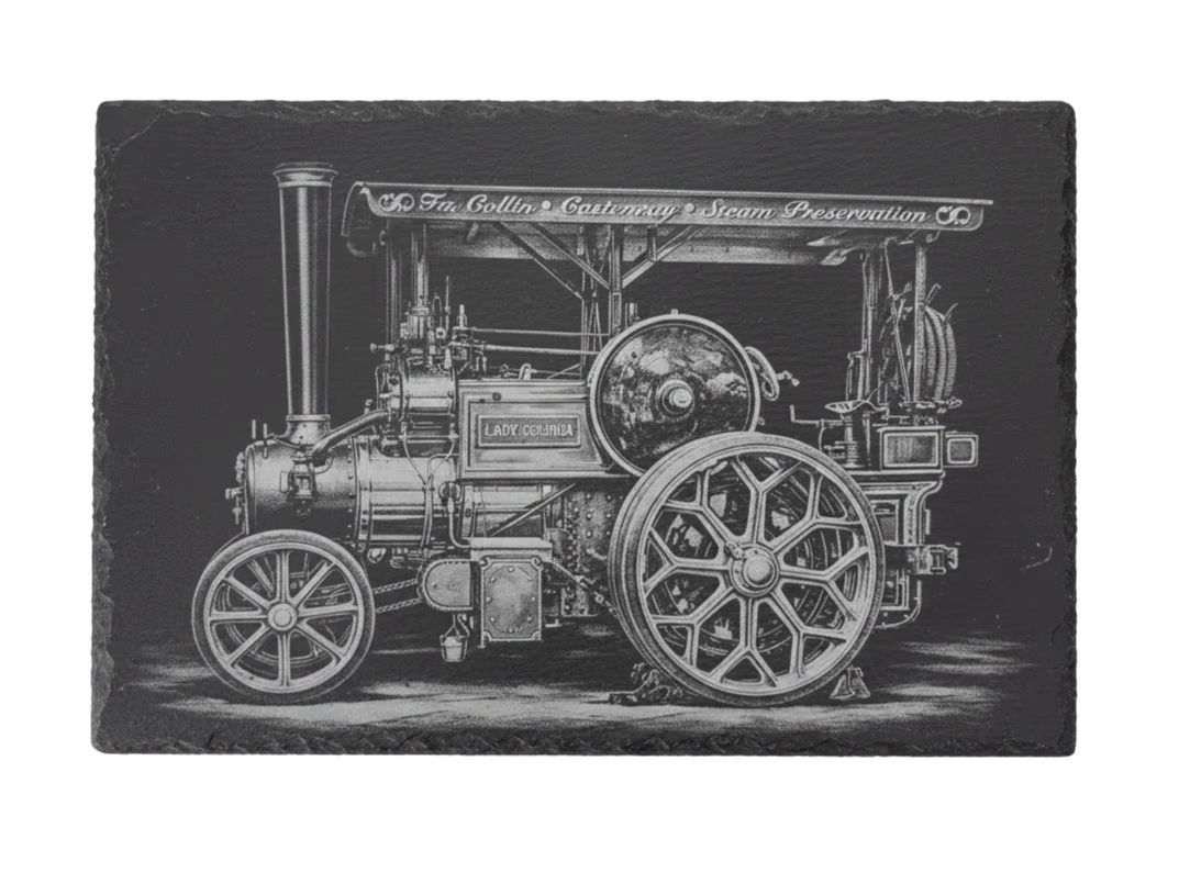 Laser engraved steam engine slate board — Whimsical & Roo