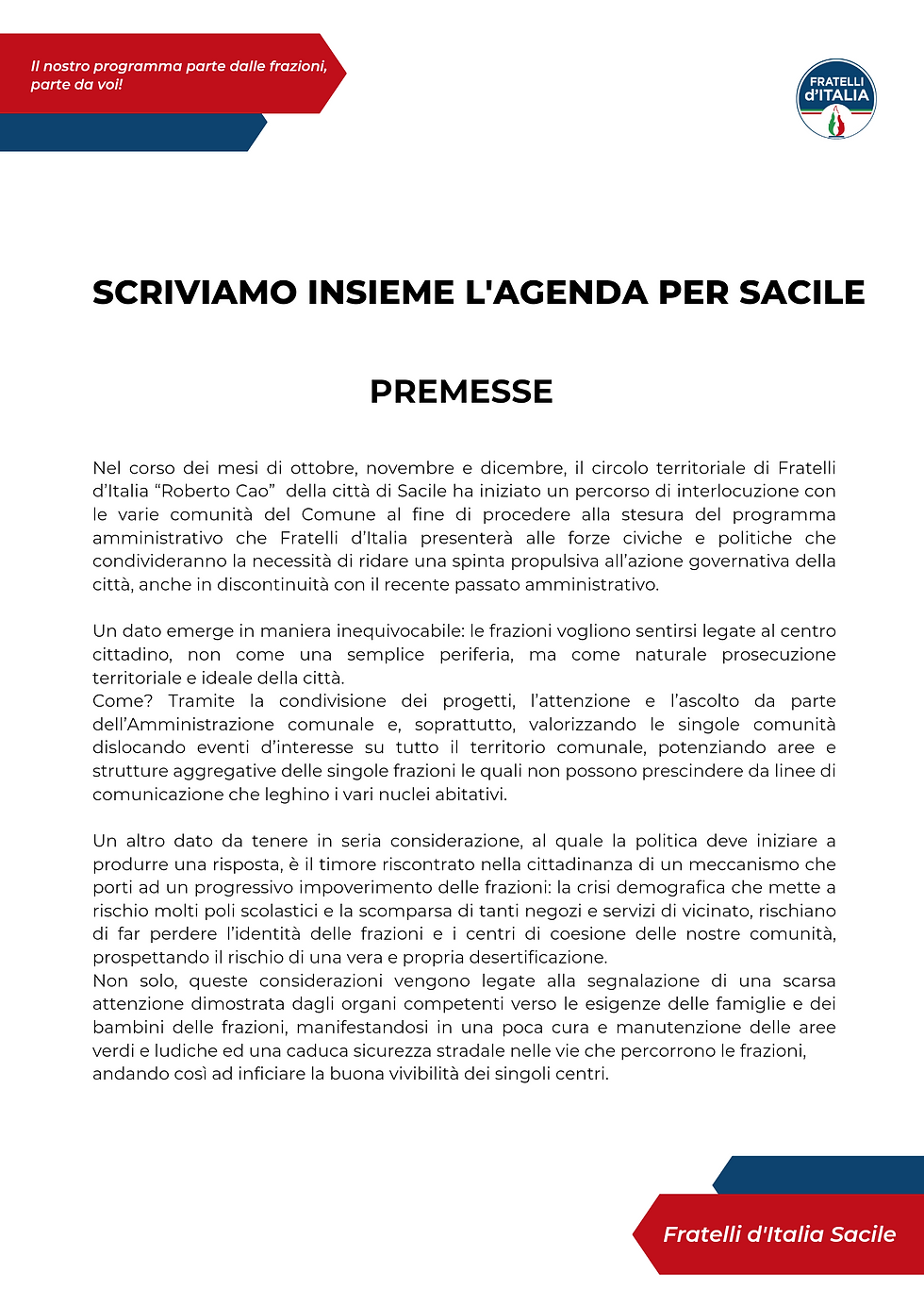Scriviamo insieme l'agenda per Sacile - Il documento redatto