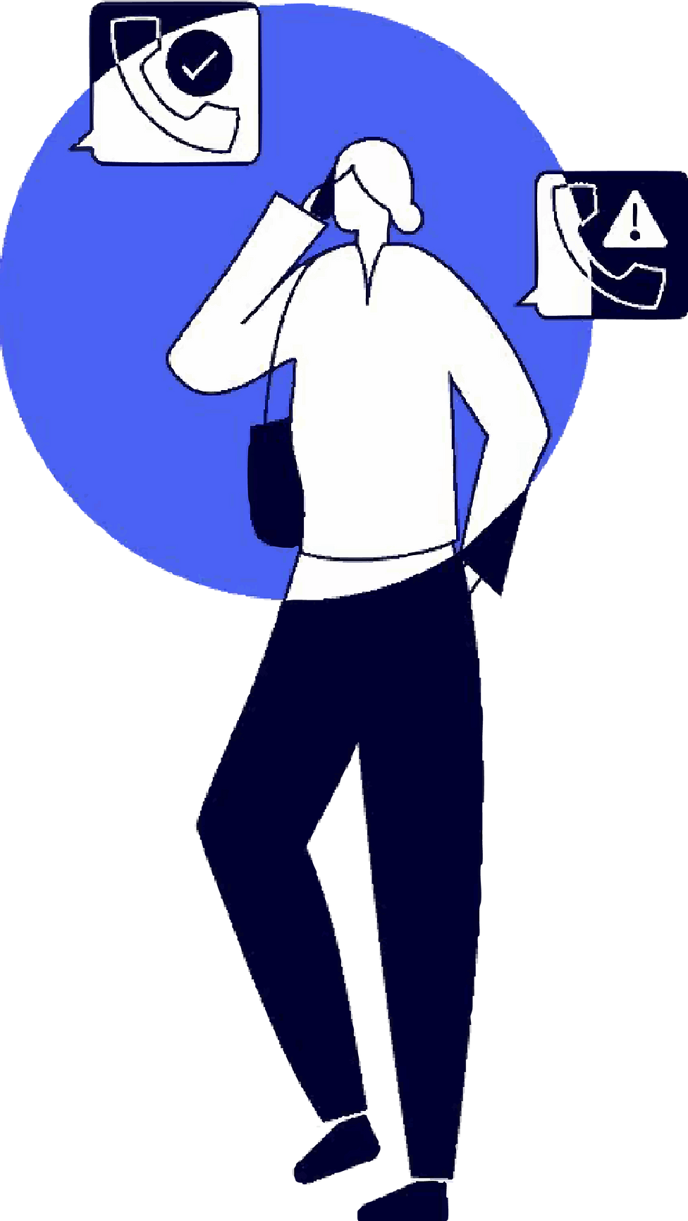 A Blue and Black illustration of a person on a mobile phone