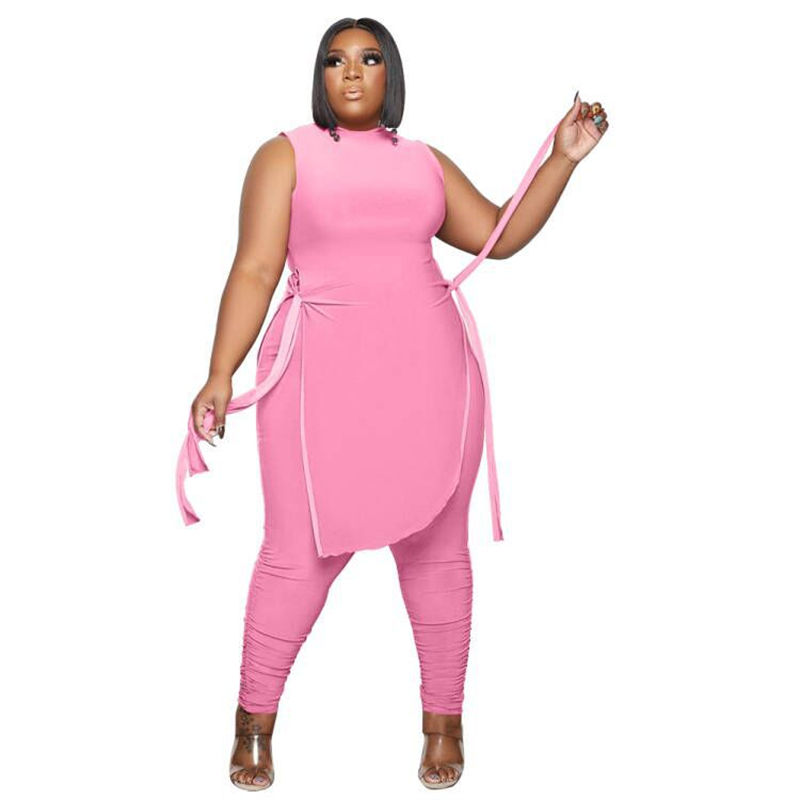 Thumbnail: Plus Size Sleeveless High Fashion 2 Piece Leggings Set