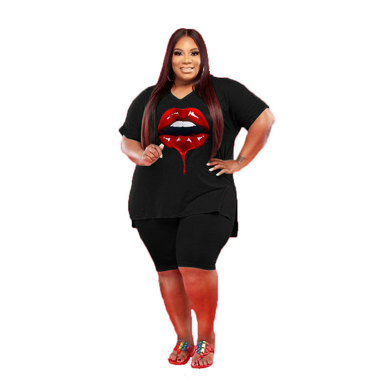 Thumbnail: Lip Print Plus Size Women Clothing Two Piece Set