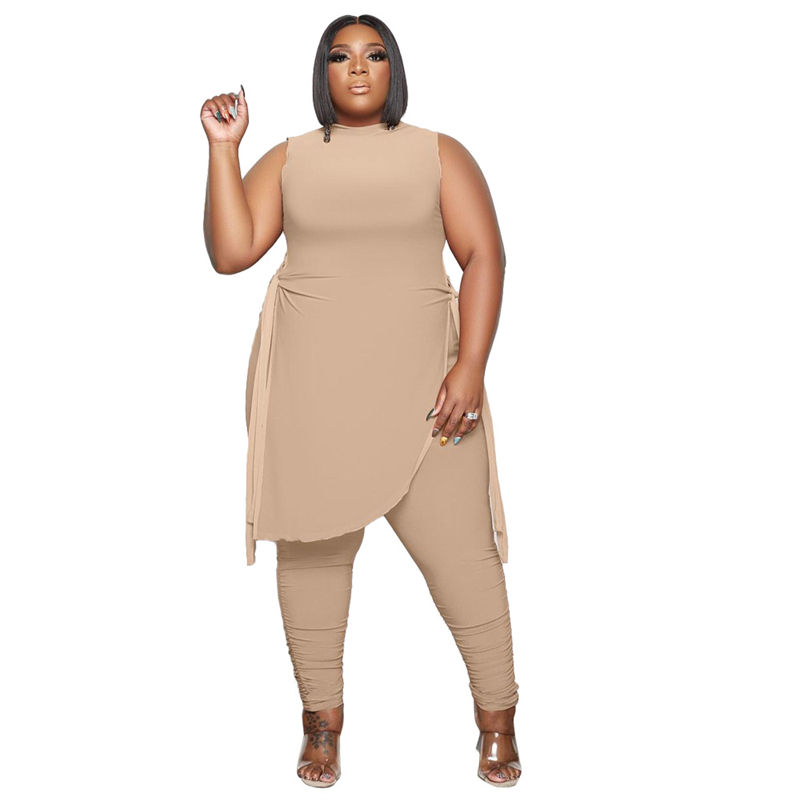 Thumbnail: Plus Size Sleeveless High Fashion 2 Piece Leggings Set