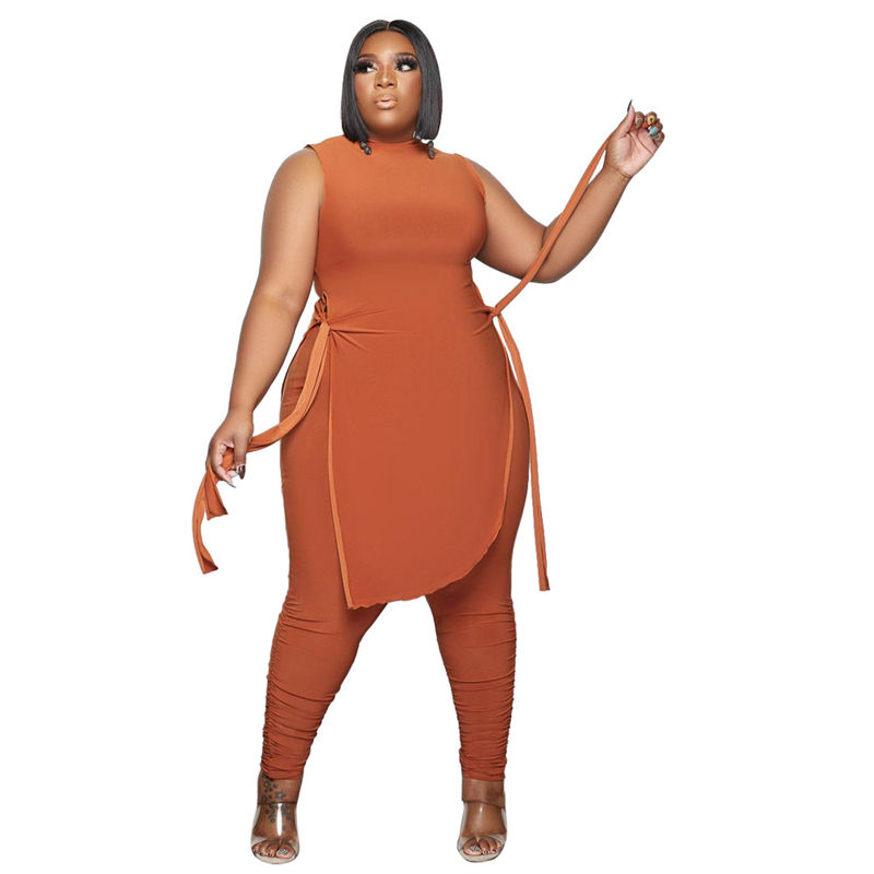 Thumbnail: Plus Size Sleeveless High Fashion 2 Piece Leggings Set