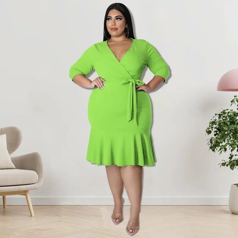 Thumbnail: Plus Size Women Dress v Neckline Plus Size Style Africa Summer Prom Women Dress