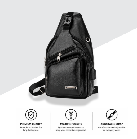 Men’s Leather Crossbody Shoulder Bag / Black