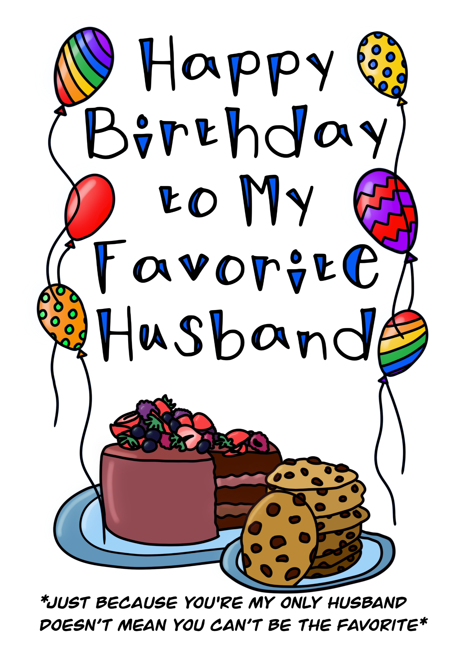 Funny For Husband Cake and Balloons Birthday Card - PRINTABLE CARDS