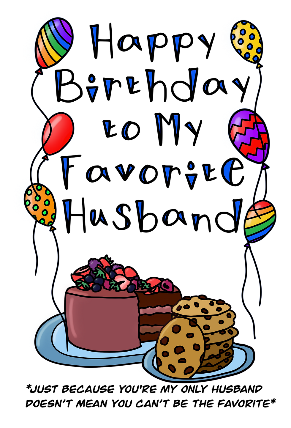 Funny For Husband Cake and Balloons Birthday Card - PRINTABLE CARDS