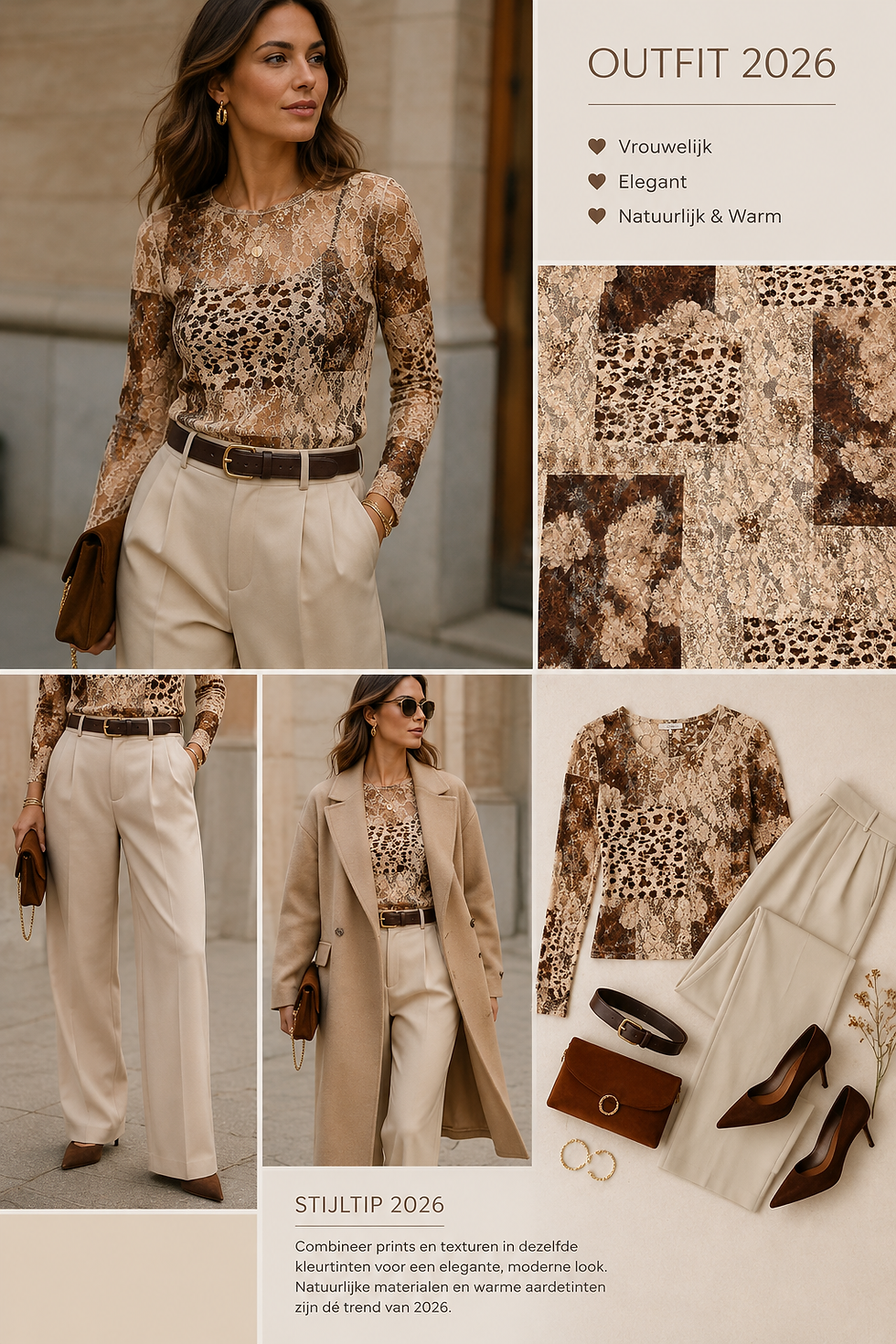 026 damesoutfit met beige bruine rekbare panterkant stof van Stoffengigant. Online en in de winkel verkrijgbaar voor € 3 per