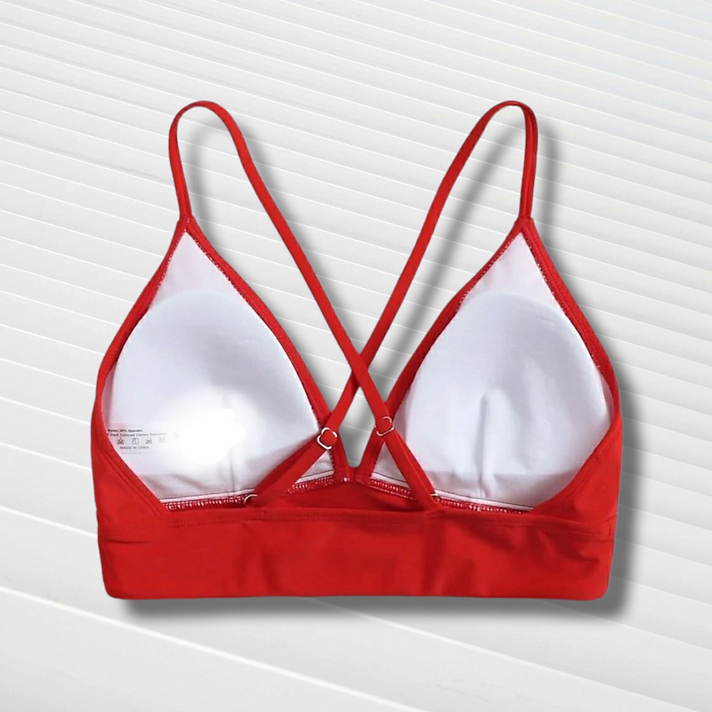 Thumbnail: Crisscross Back Bikini Top With Runched Bikini Bottoms - Red/White
