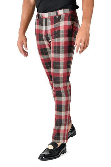 CP126 I BARABAS PLAID PANTS SLIM FIT I GREY/RED