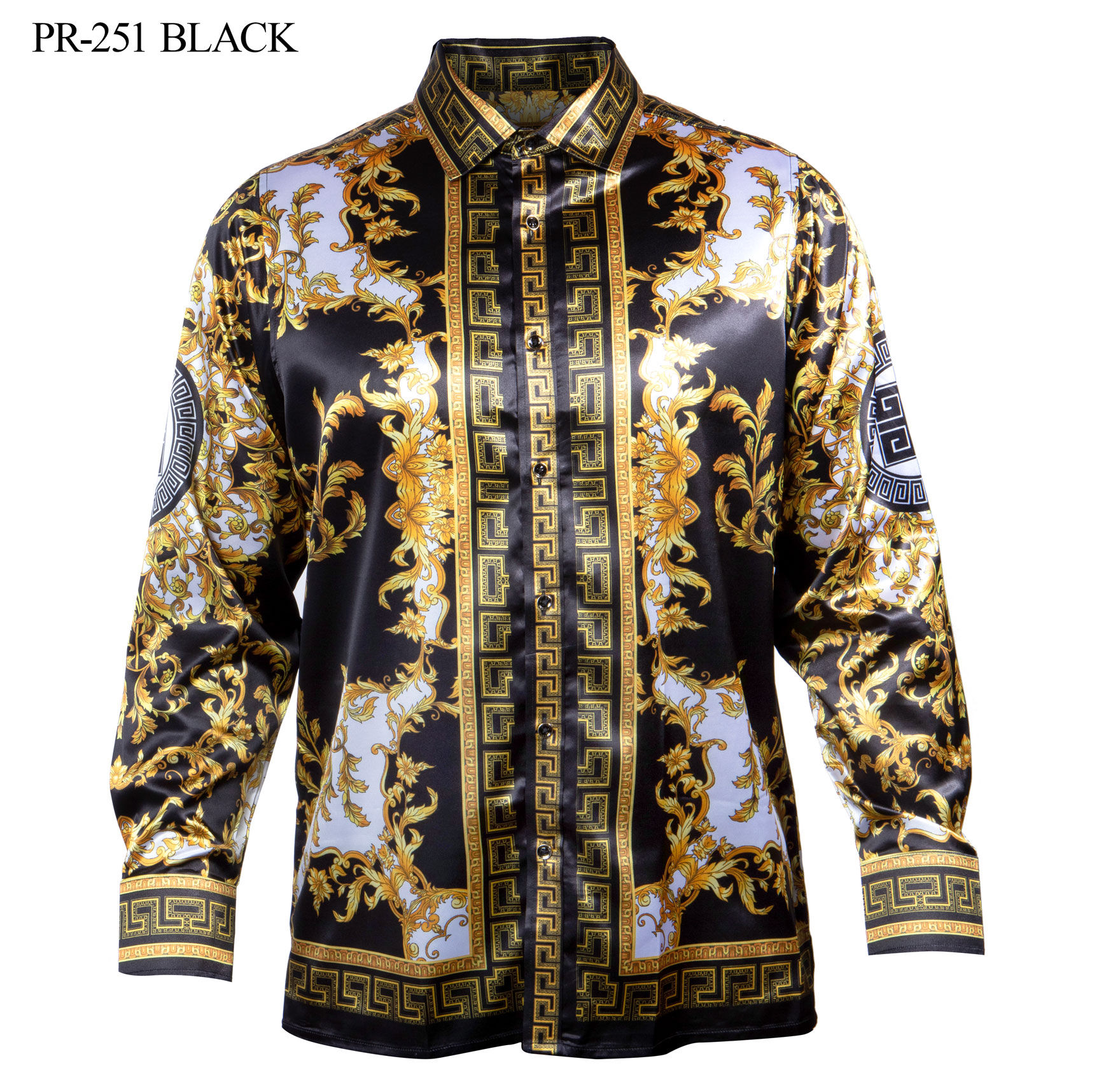 PR-251 I PRESTIGE LONG SLEEVE SATIN SHIRT  I BLACK