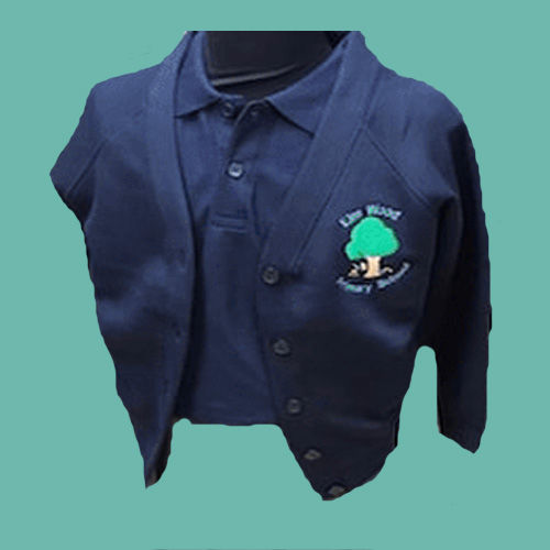 The navy cardigan for Elm Wood Primary School