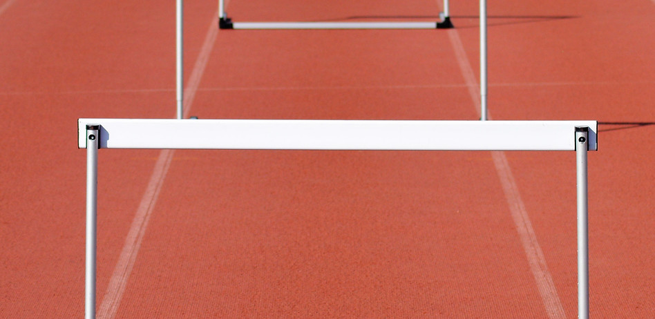 A set of hurdles on a track. 