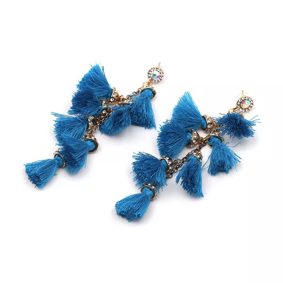 Thumbnail: "Celebration" Vivid Blue Dangle & Fringe Earrings