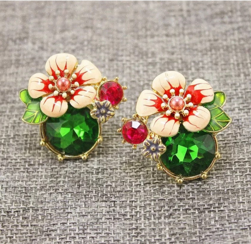 "Give Me Flowers" Green Studs