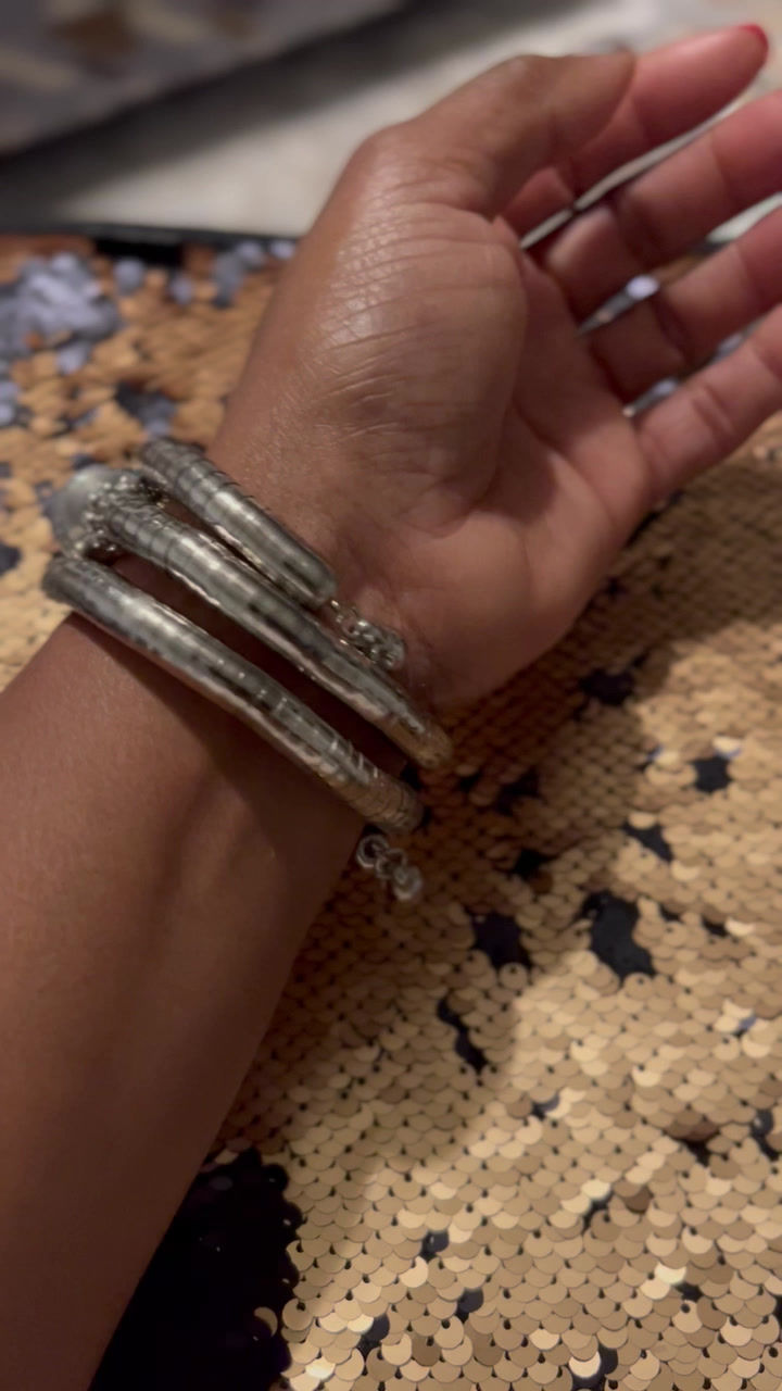 Thumbnail: "Turquoise & Pearls" Winding Bangle Bracelet