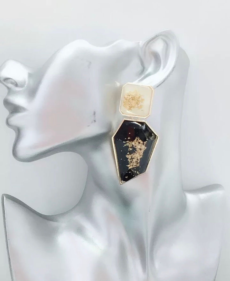 "On the Rocks" Black & Gold Acrylic Earrings
