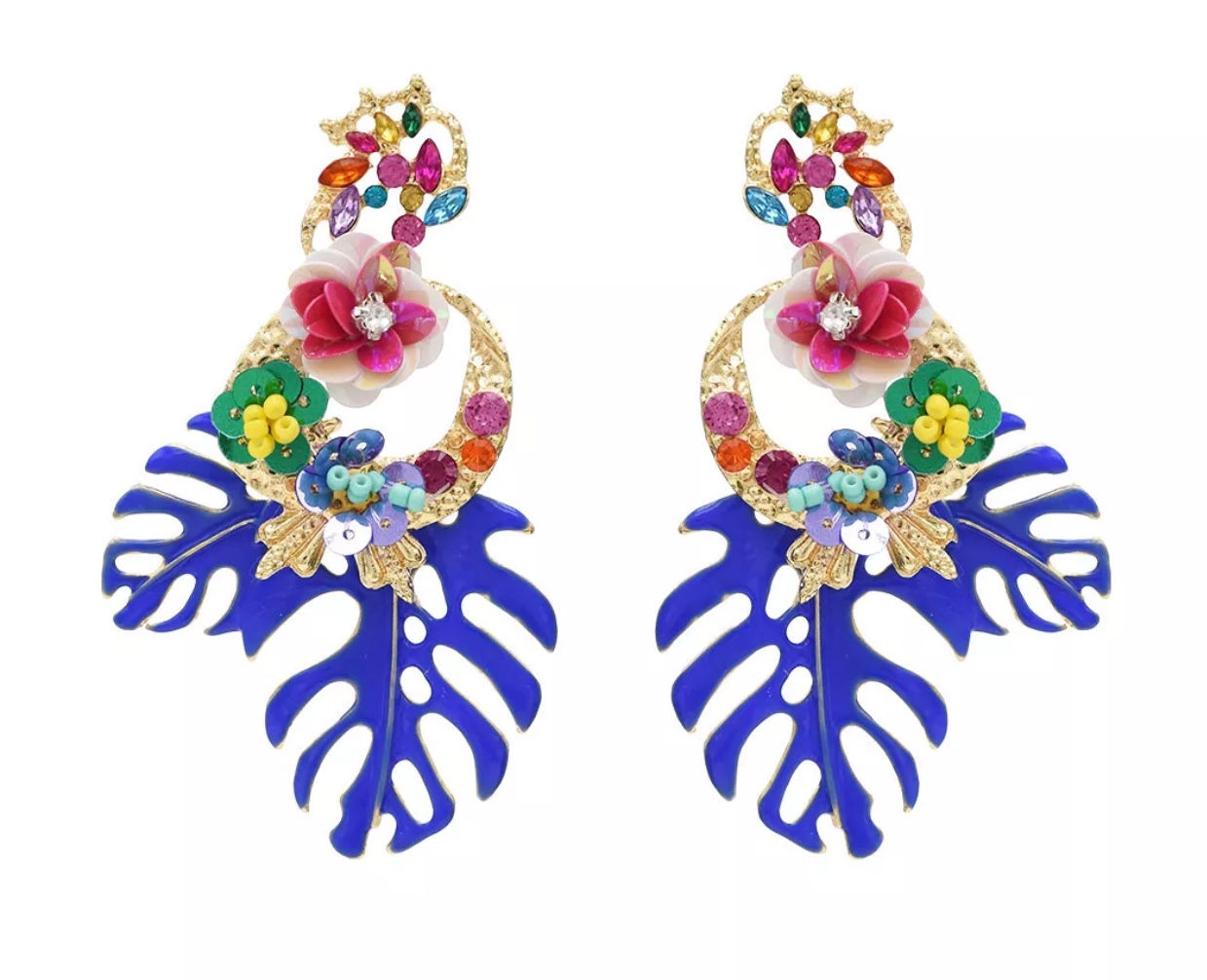 "Be Leaf" Royal Cluster Dangle  Earrings