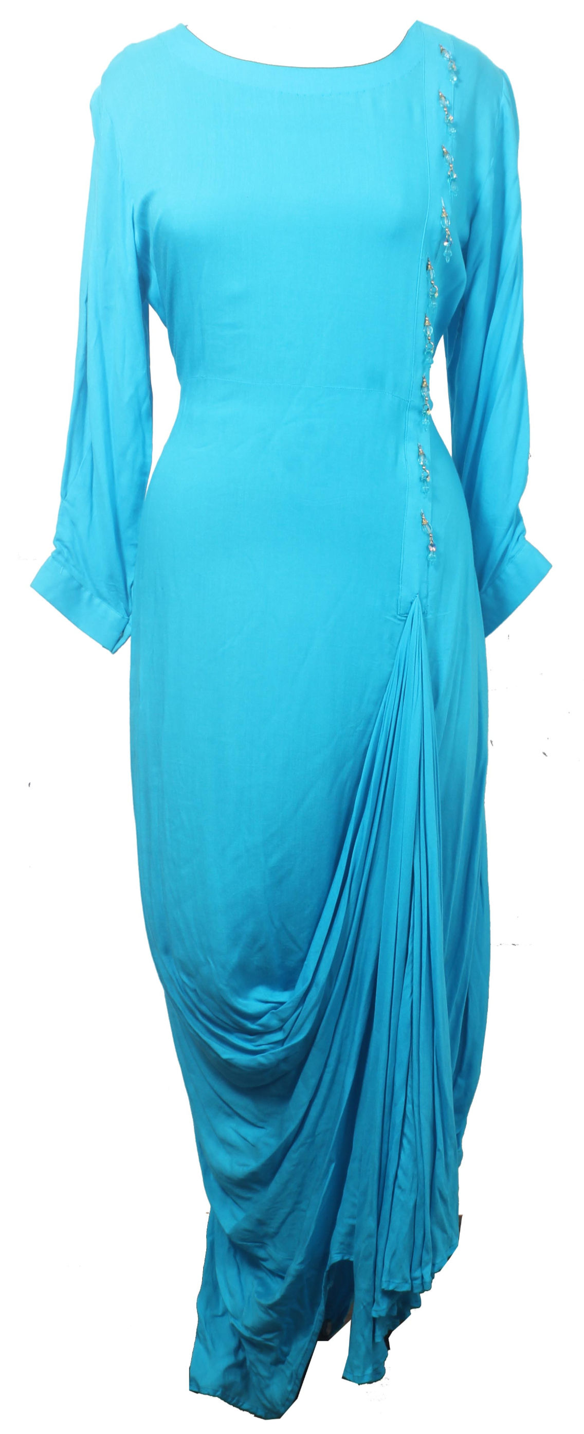 Blue Color Viscose Draped Dress