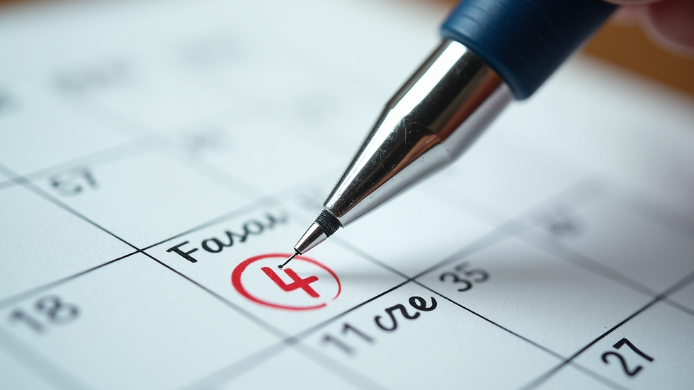 Close-up view of a calendar with a marked date and a pen
