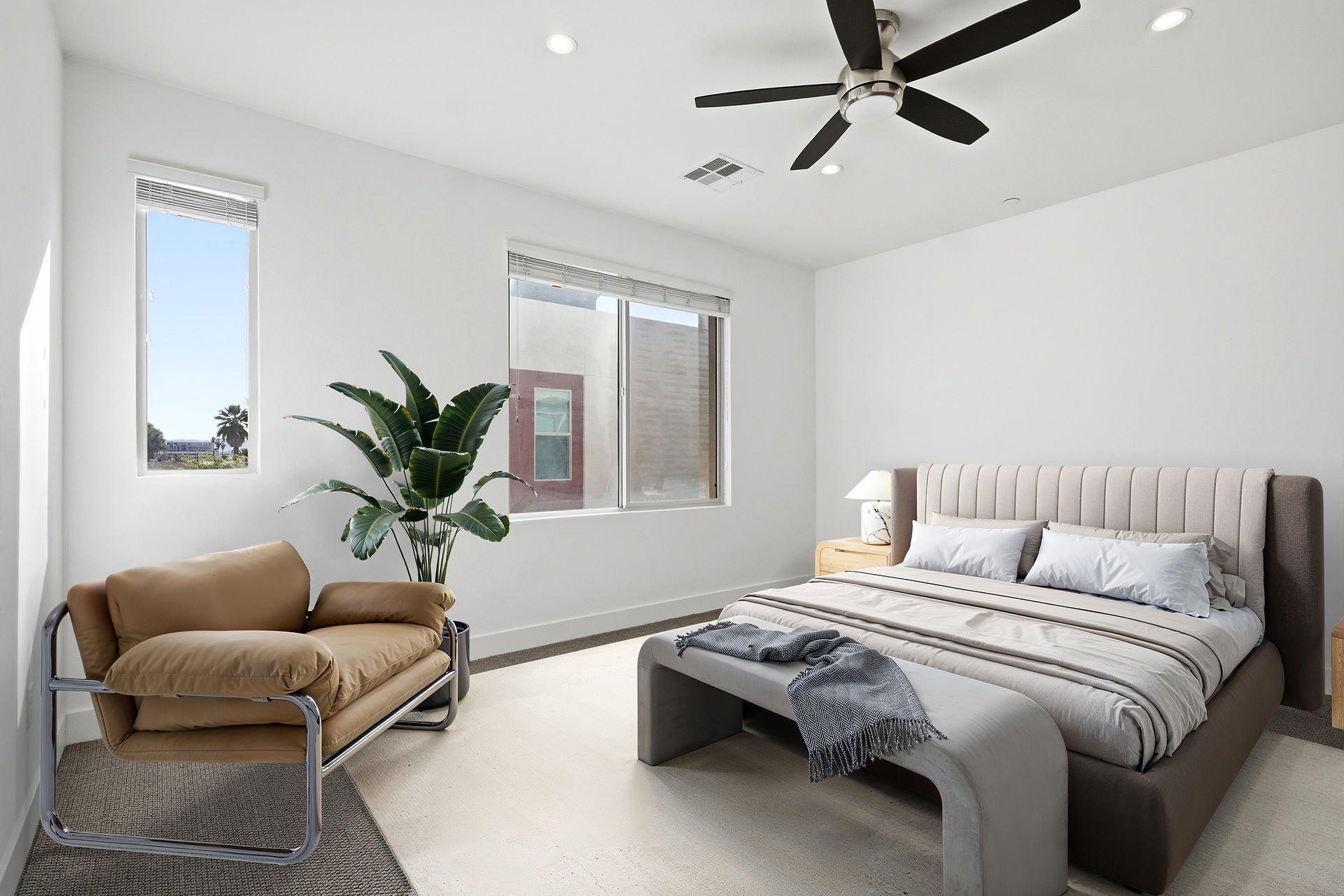 Master bedroom in modern town home in Phoenix, Arizona