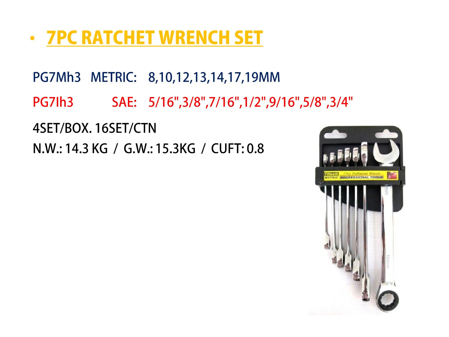 7 pcs Ratcheting Wrench Set