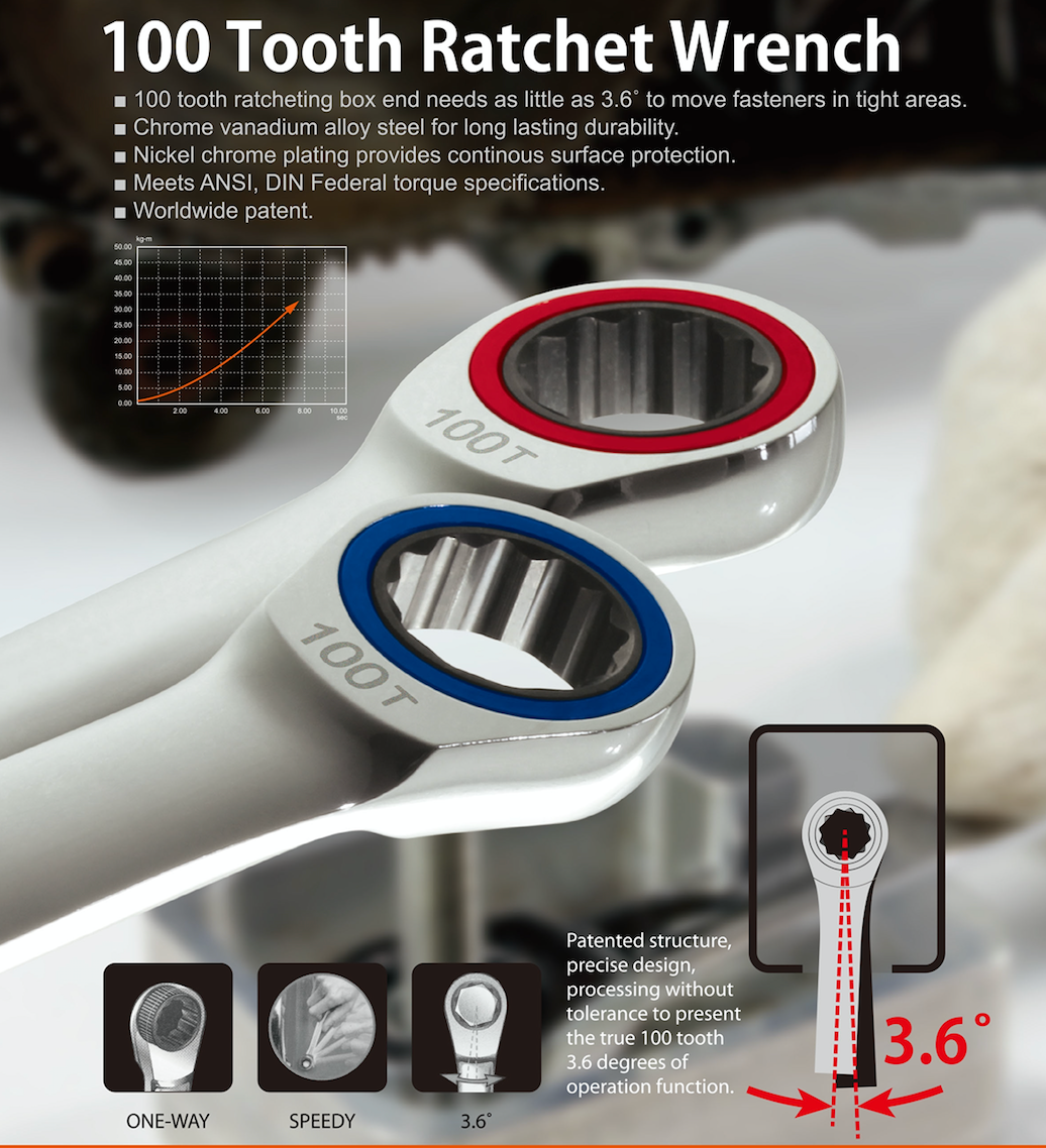 100teeth ratcheting wrench --3.6 degree moving