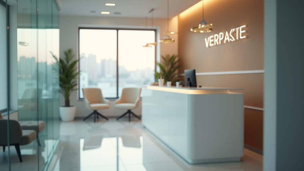 Eye-level view of a modern hair restoration clinic reception area