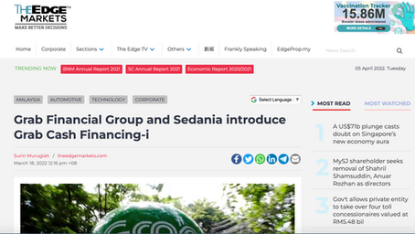 Grab Financial Group and Sedania introduce Grab Cash Financing-i