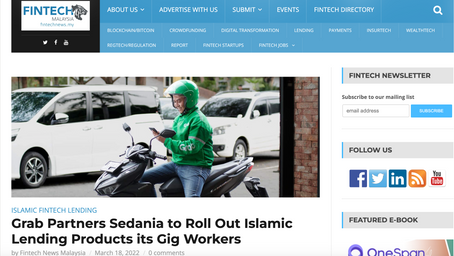 Grab Partners Sedania to Roll Out Islamic Lending Products its Gig Workers