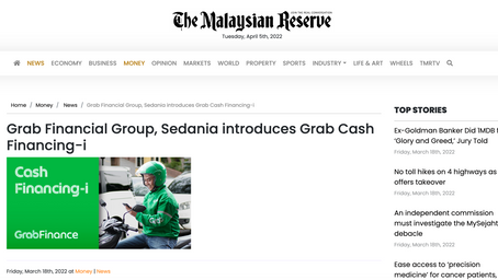 Grab Financial Group, Sedania introduces Grab Cash Financing-i