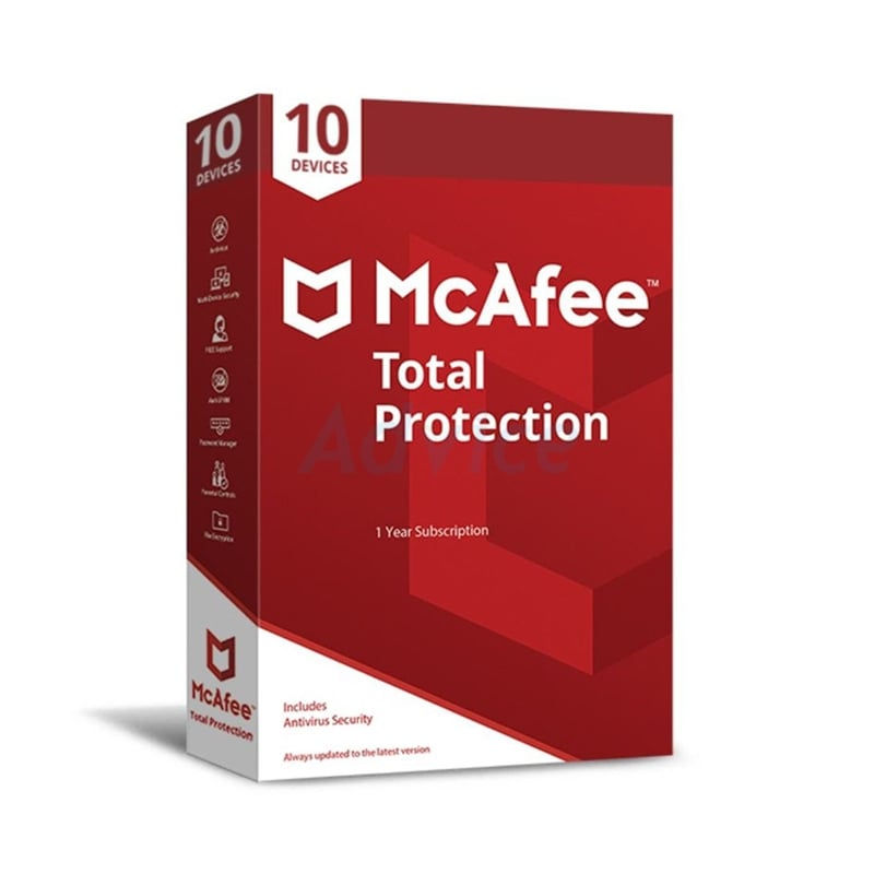 กล่องซอฟต์แวร์ McAfee Total Protection สำหรับ 10 อุปกรณ์ สมัครสมาชิก 1 ปี