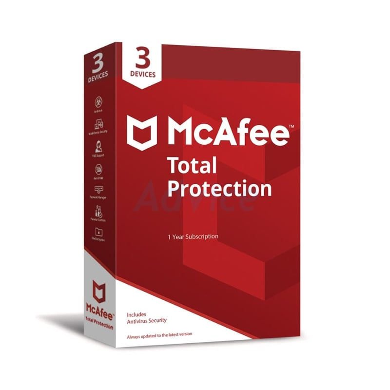 กล่องซอฟต์แวร์ McAfee Total Protection สำหรับ 3 อุปกรณ์ สมัครสมาชิก 1 ปี