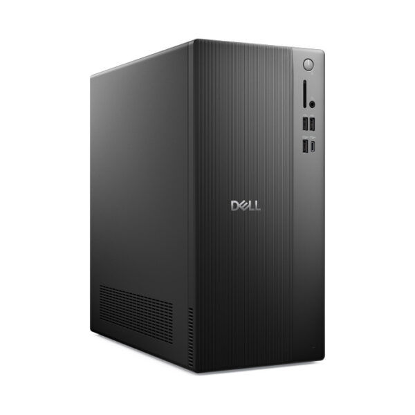คอมพิวเตอร์เดสก์ท็อป DELL สีดำ ทรงสี่เหลี่ยม มีพอร์ตด้านหน้า