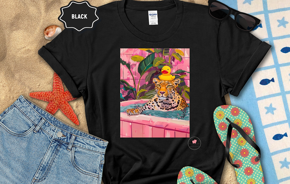 Thumbnail: Vibrant Cheetah in Tub w/Rubber Duckie graphic T-Shirt S- 2x