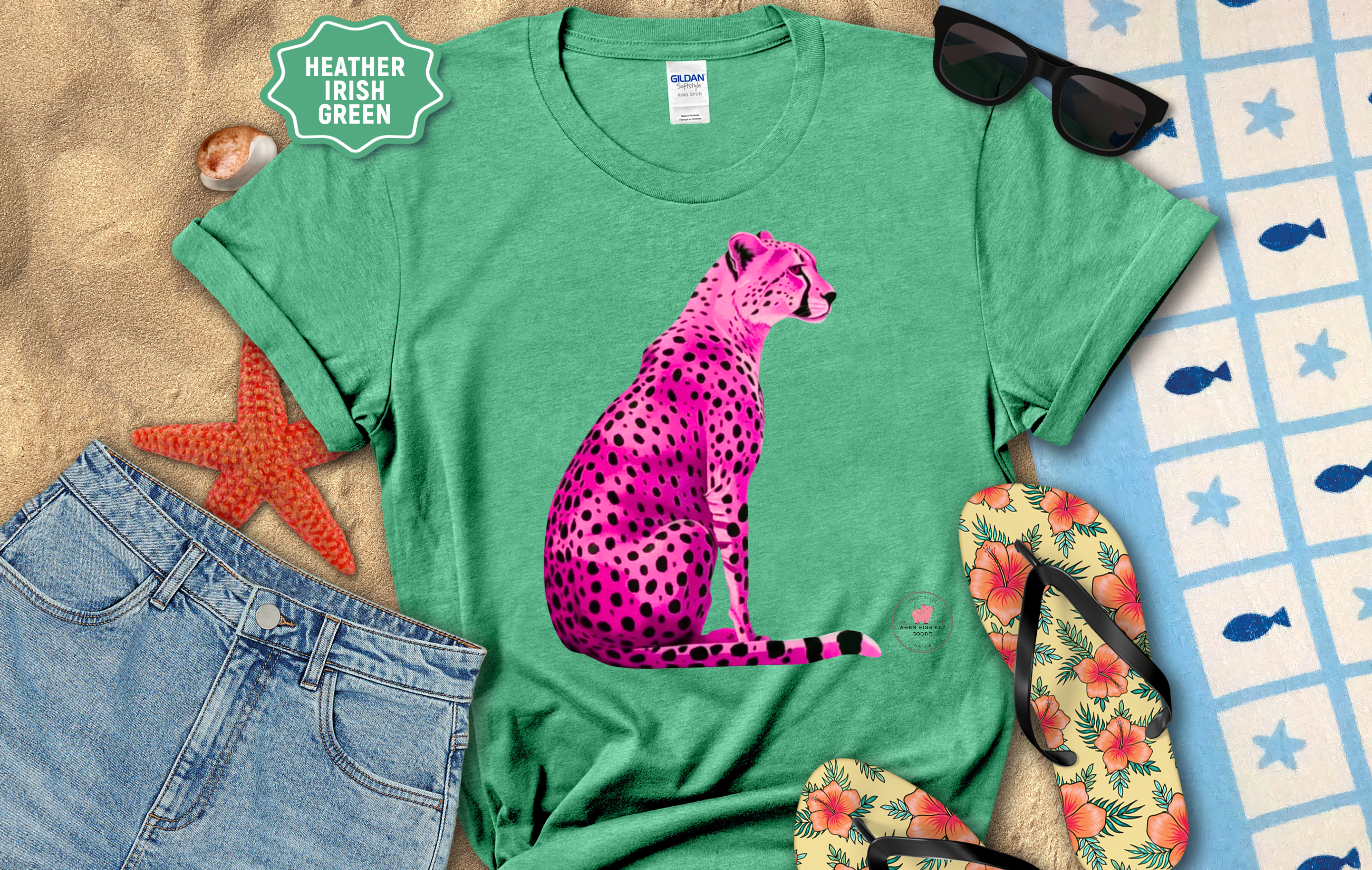 Colorful Pink Cheetah Graphic T-Shirt S- 2x