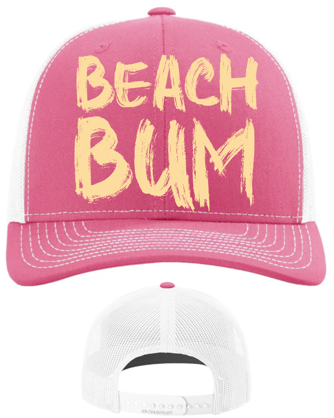 Beach Bum graphic on Pink & White Hat