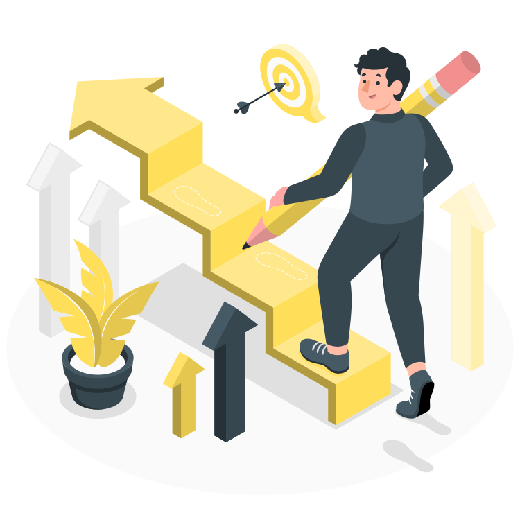 Un homme qui monte des marches en forme de flèche 