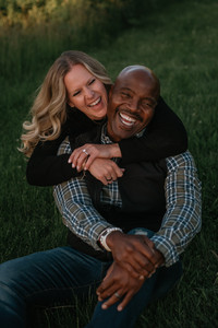 newly engaged couple laughing during their portrait session in Volo Bog ingleside illinois