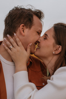 almost kissing at an engagement session at busse woods schaumburg illinois