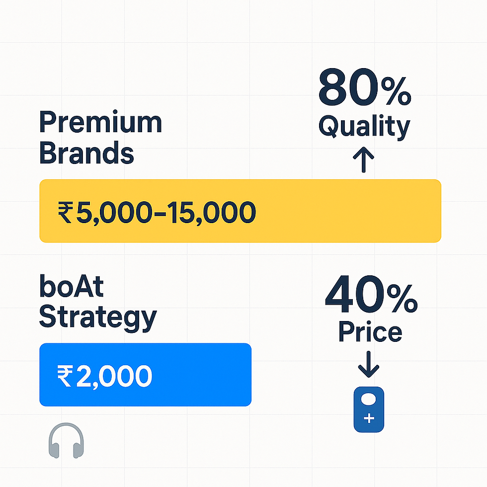 boAt pricing strategy comparison chart showing 80 percent quality at 40 percent premium brand prices