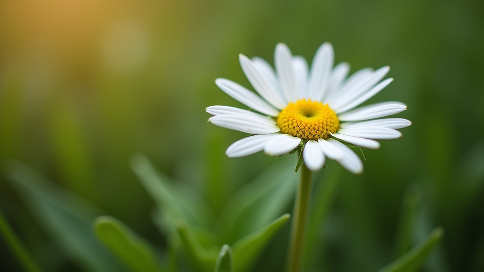 Close-up of a freshly cut daisy flower with green leaves