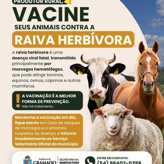 Produtores rurais de Gramado são orientados a vacinar rebanhos contra a raiva herbívora