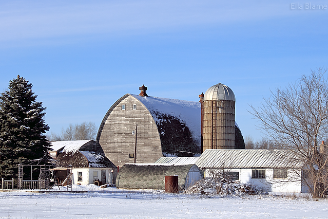 Wisconsin Winter Countryside with Old Farm Buildings