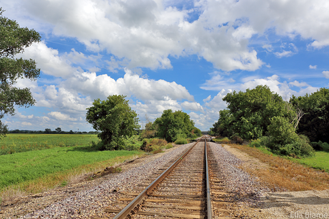 Wisconsin Countryside Landscape with Railroad and Clouds