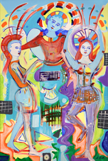 The Cat Doesn't Mind The Giraffe - Mystic Expressionism Painting by Ella Blame