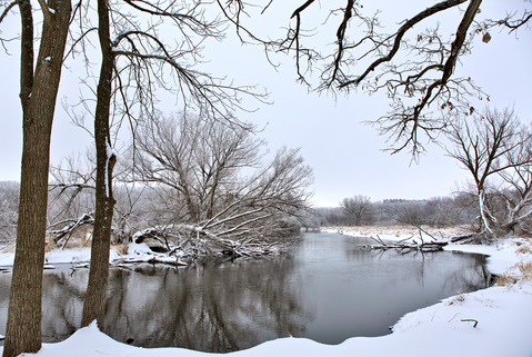 Winter Landscape with Creek in Wisconsin