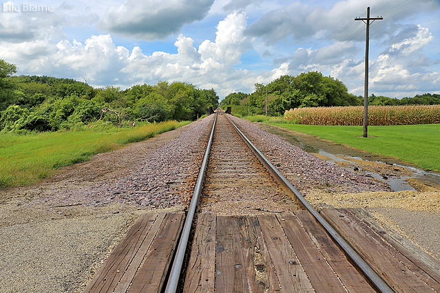 Wisconsin Countryside Landscape with Railroad and Clouds